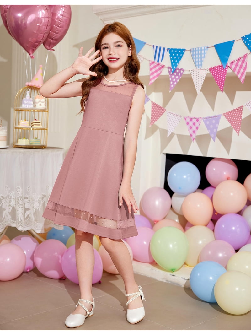girly graduation dress Arshiner Girls Elegant Dresses Sleeveless Round Neck A-line Party Dance Mesh gold bodycon