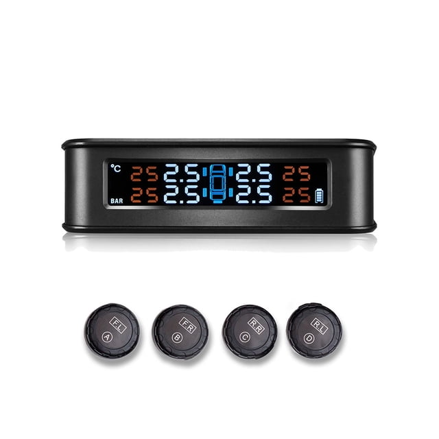 Wweixi Solar Powered Car External Tire Pressure Systems Detector Automobile Tester Security Measuring Equipment for Driving