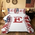thumbnail image 2 of meiyoeat Initial E Letter Twin Quilt Set for Boys, USA Flag Baseball Sport Twin Coverlet Set, 2 Pieces, 1 Comforter and 1 Pillowcase, 2 of 7