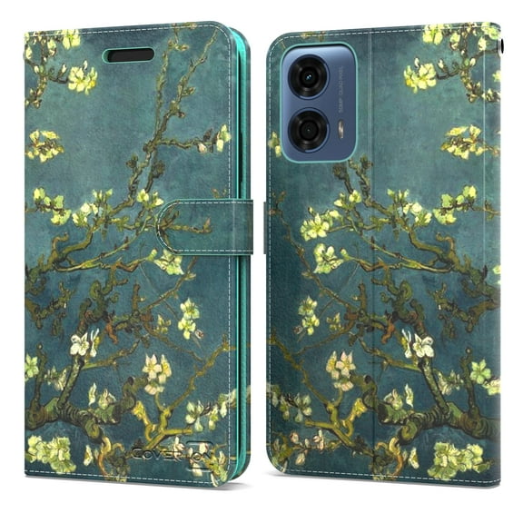 CoverON For Motorola Moto G Power 5G 2024 Wallet Case, RFID Blocking Vegan Leather 6x Card Slot Holder Cover Flip Folio Phone Pouch, Almond Blossom Art