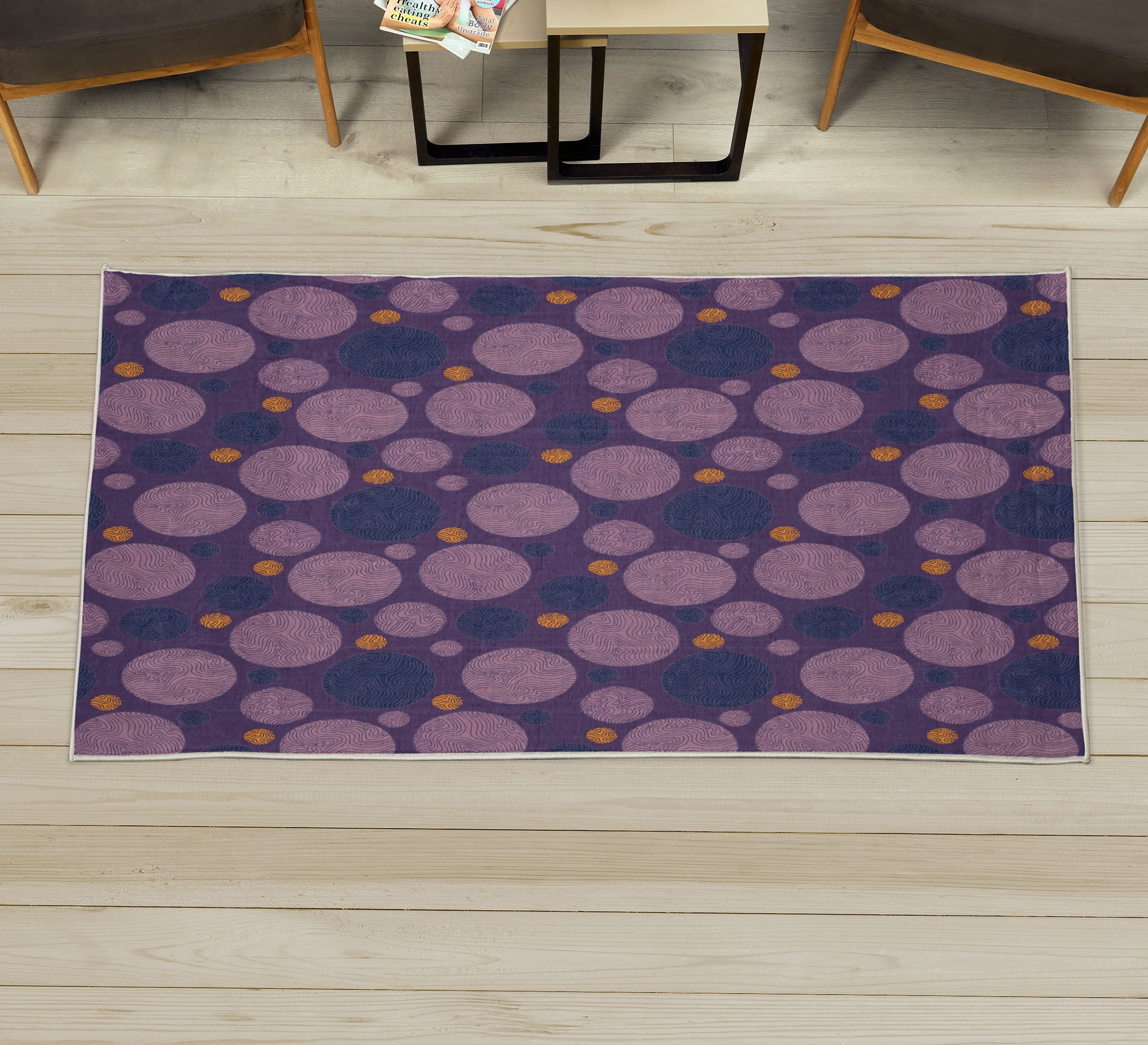 Circle Decorative Rug, Vintage Design with Round Shapes with Curved ...