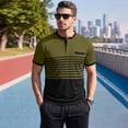 thumbnail image 5 of Mens Striped Polo Shirt Short Sleeve Breathable Casual Business Henley Collar Top for Summer Out Golf Travel Wear Army Green 3XL, 5 of 8
