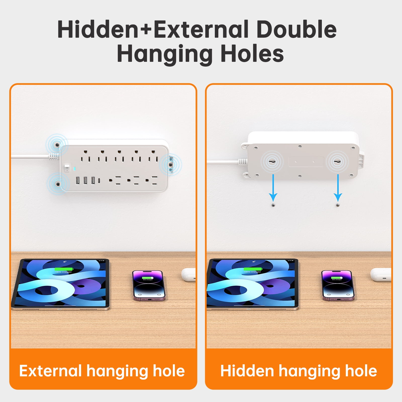 BEISHINK 12 - Socket Surge Protector Power Cord with 4 USB Ports - 4 - Foot Extension Cord, Plug and Computer - Safe White