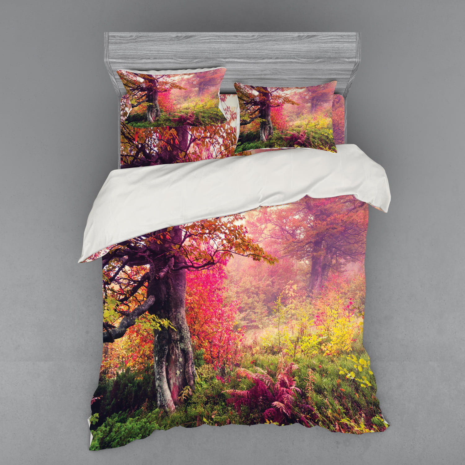 Forest Duvet Cover Set, Fairy Majestic Landscape Autumn Trees in ...