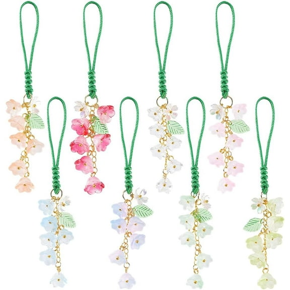 8 Pcs Cute Phone Charms Colorful Flowers Phone Charms Beaded Phone Keychain Decorative Phone Lanyards