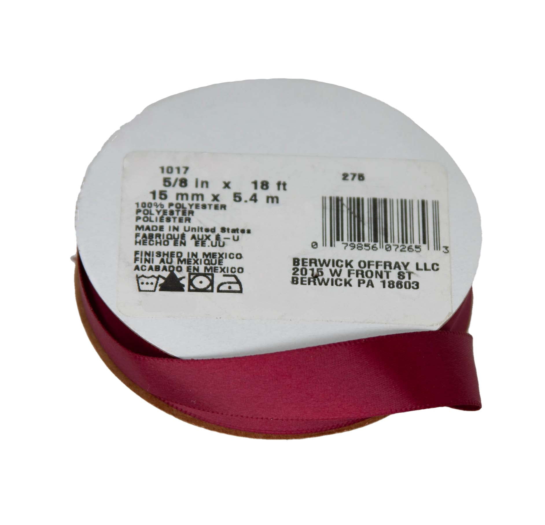 (4 pack) Offray Ribbon, Red Wine 5/8 inch Single Face Satin Polyester Ribbon, 18 feet