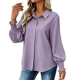 thumbnail image 6 of Button Down Shirts for Women Smocked Cuffed Solid Colors Shirt Work Office Casual Collar Long Sleeve Tops, 6 of 6