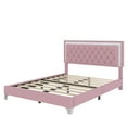 thumbnail image 4 of Noble House Queen Upholstered Bed Frame with LED Lights, Modern Velvet Platform Bed with Tufted Headboard, Pink, 4 of 13