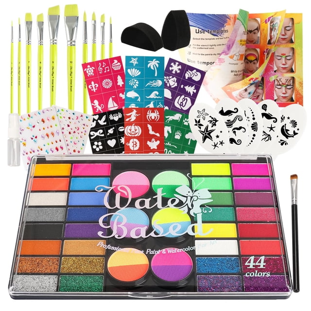 Kit de pintura facial Pintada de 44 colores con plantillas y pinceles