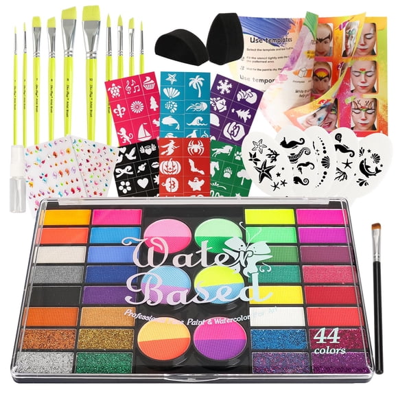 Kit de pintura facial Pintada de 44 colores con plantillas y pinceles