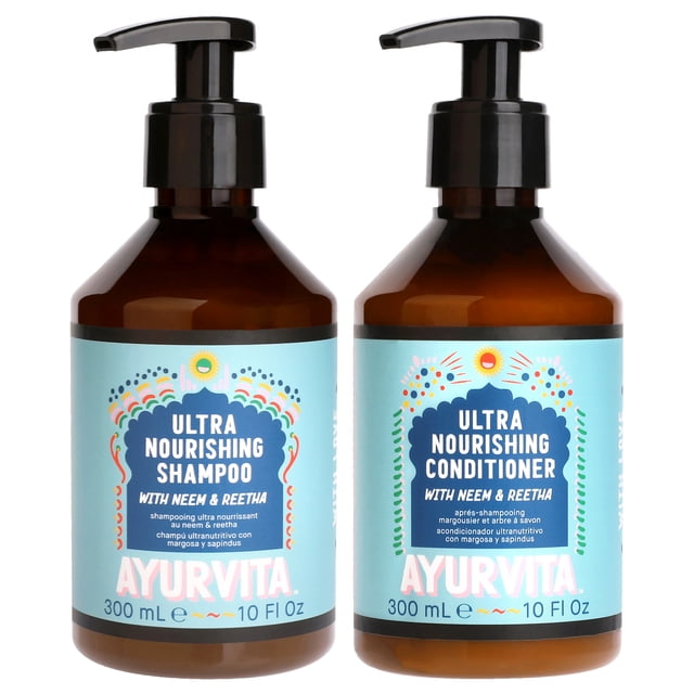 Kit ultra nutritivo Neem y Reetha de AyurVita para unisex: kit de 2 piezas, champú de 10 oz y acondicionador de 10 oz