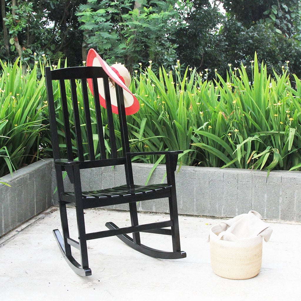Monstay Outdoor Wooden Porch Rocking Chair, Black Color, Weather Resistant Finish