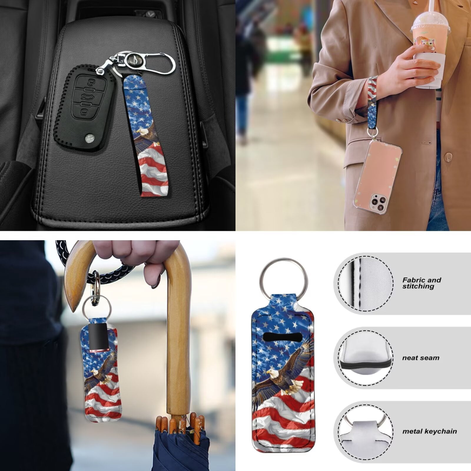 Garronmavis American Flag Eagles 13 Piece Seat Cover Set Universal Car Cover Steering Wheel Cover Armrest Cover Pad Seat Belt Cover Coaster Keychain Lipstick Cover Car Accessories