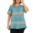 thumbnail image 3 of Pompotops T-Shirt Plissé à Manches Courtes Col Rond Grande Taille pour Femmes, 3 of 6
