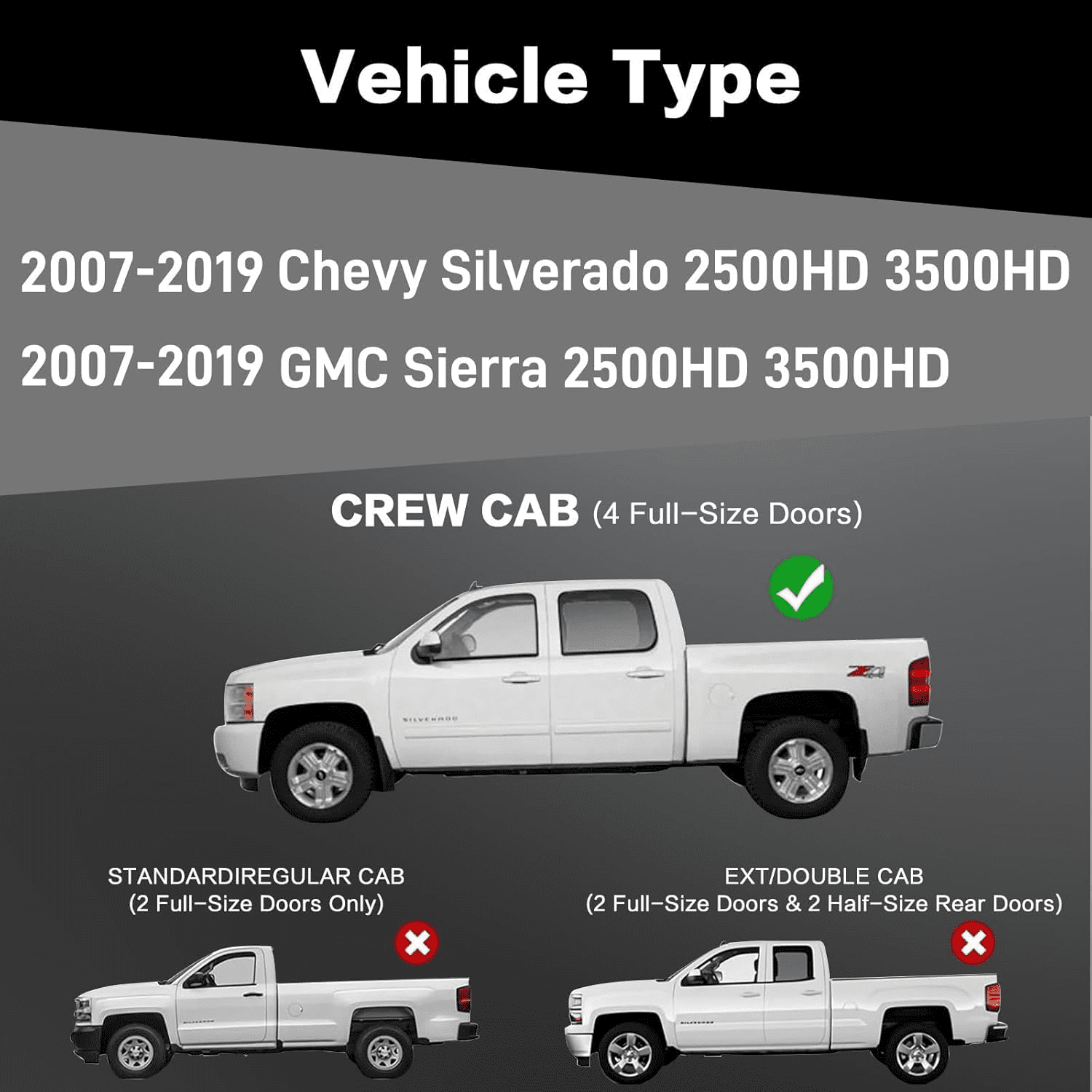TPA Running Boards 6" Compatible with 2007-2018 Chevy Silverado GMC Sierra 1500 | 2007-2019 2500HD 3500HD Crew Cab Black Two-Stair Design Side Steps Steel Rails Nerf Bars