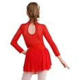 thumbnail image 2 of iEFiEL Girls Long Sleeve Dance Skirted Leotard Figure Ice Skating Gymnastics Leotard Dress Ballerina Dancewear Red 10, 2 of 7