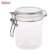 QUSENLON 500ML Plastic Round Clip Top Storage Jar With Airtight Seal Lid Kitchen Food Con