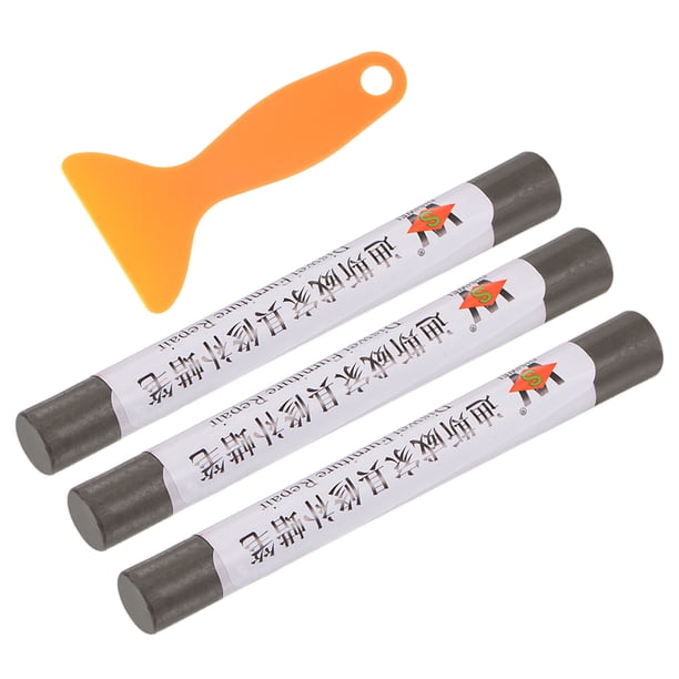 Madera Muebles Reparación Kit, 3uds Cera Madera Relleno Pegar con Espátula Crayón Marcadores Muebles Retoque Kit para Removedor Rayones Rozaduras en Muebles Piso, Ceniza Gris