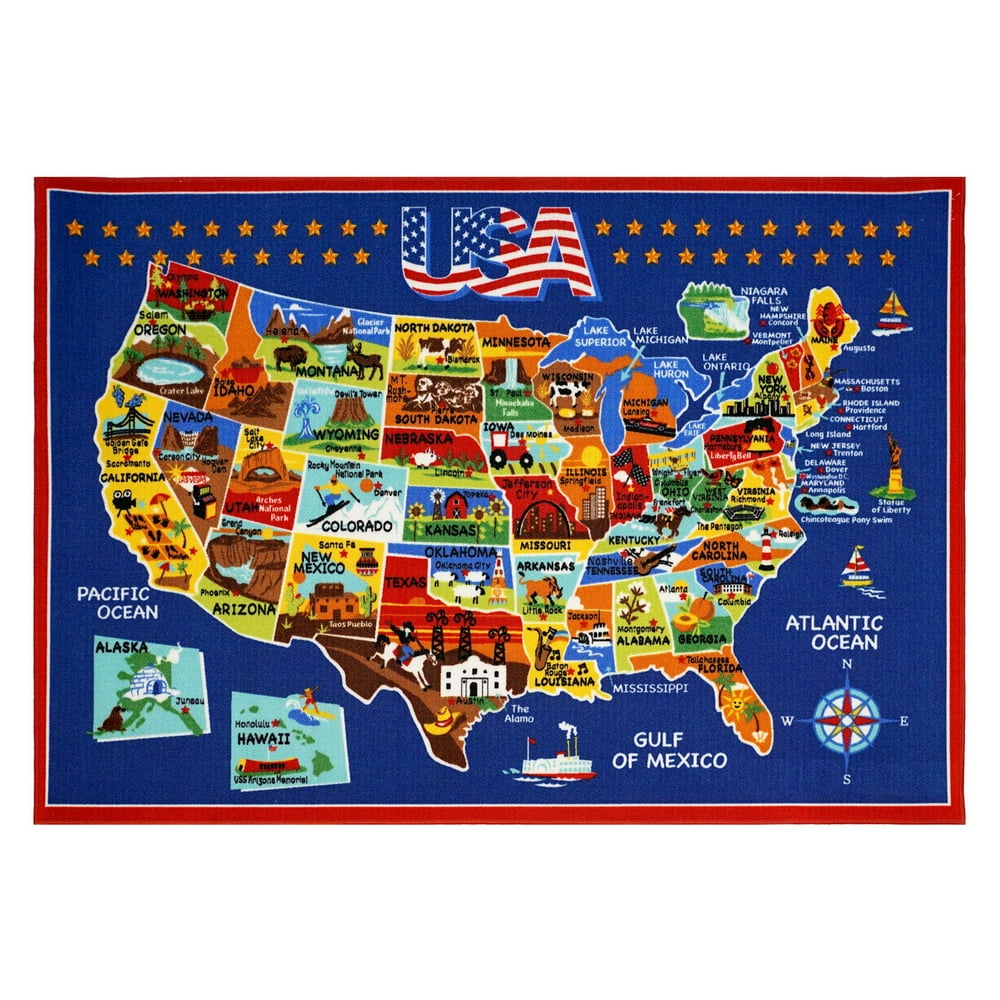 Smithsonian Ultimate USA Map Rug, 5'3"x7'5", Multicolor