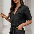 thumbnail image 6 of Short Sleeve Shirts for Women, Women's Dressy Lapel V Neck Denim Blouse, Loose Pullover Short Sleeve Casual Cropped Going Out Tops Spring 2026, 6 of 8