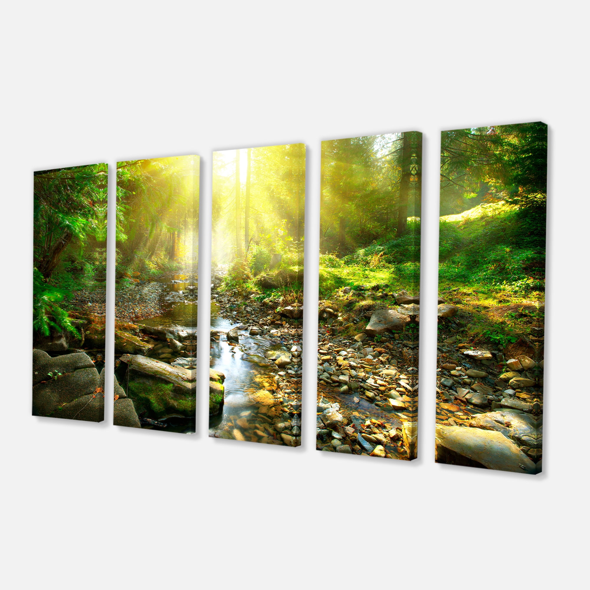 Designart 'Mountain Stream in Forest ' Landscape Photography Canvas Print