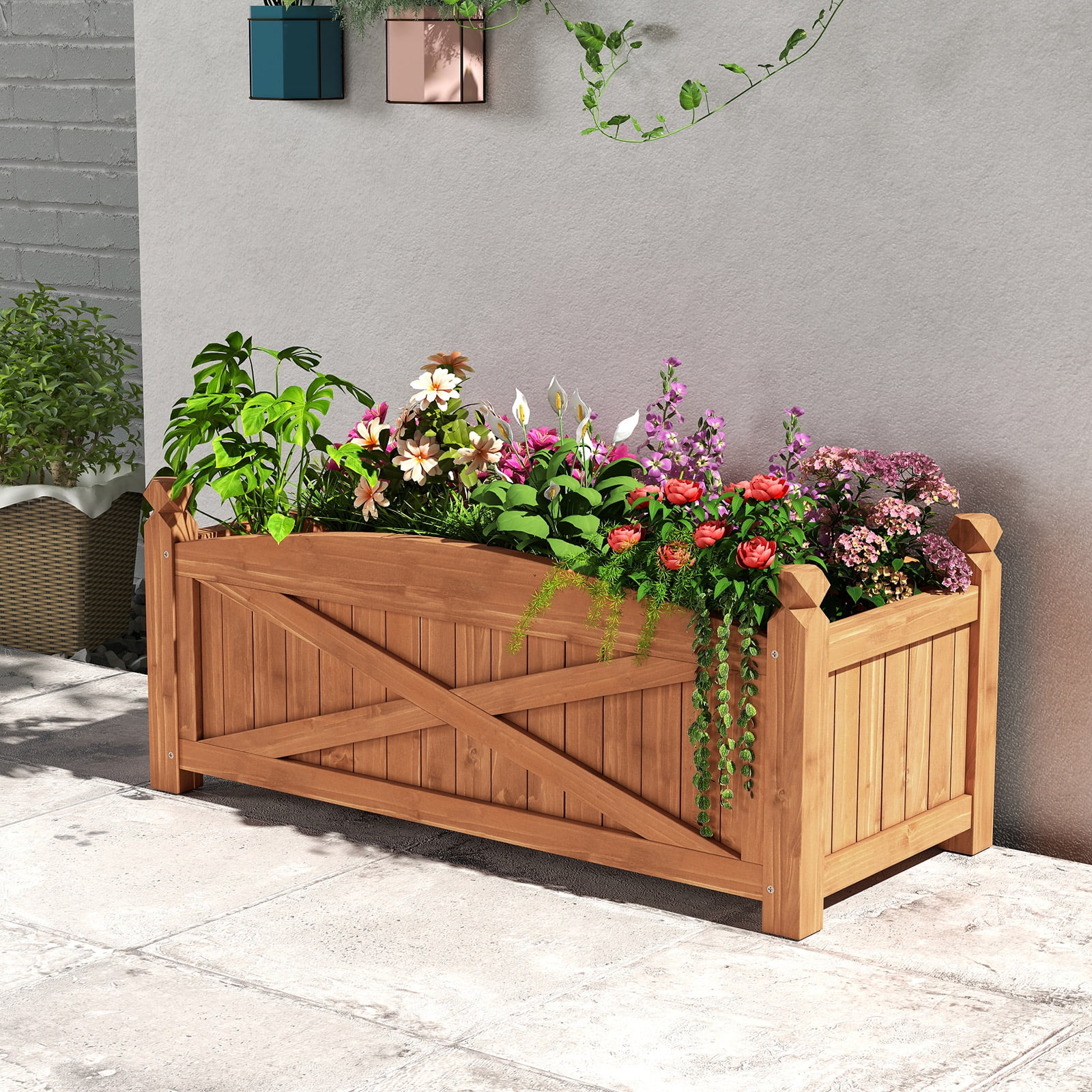 Gymax Wooden Raised Garden Bed Elevated Outdoor Planter Box w/ Drainage Holes for Patio