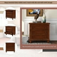 thumbnail image 5 of EUROCO Storage Wood Bedside Cabinet，Dresser End Table with Pull out Tray，Bedside Table with 3 Drawers,Rubber Wood Legs，Iron Handle and Solid Frame for Living Room Bedroom Entryway,Brown, 5 of 9