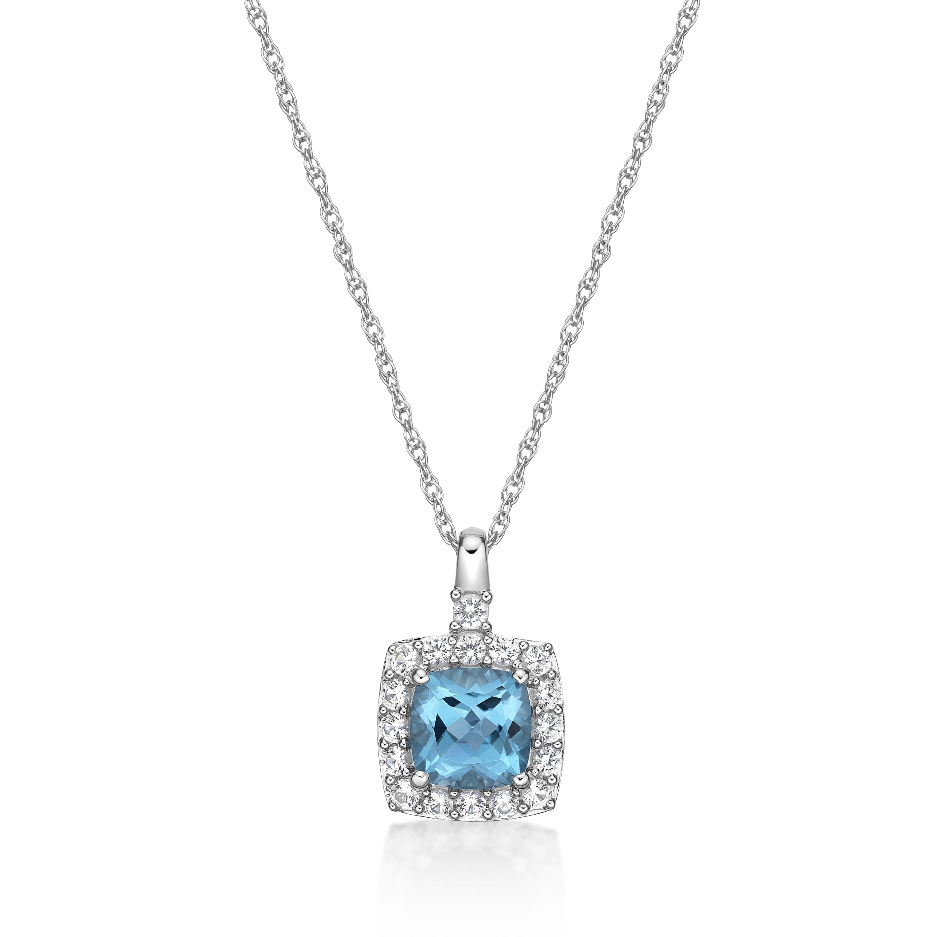 Jay Heart Designs 925 Sterling Silver Genuine Swiss Blue Topaz and Created White Sapphire Pendant with 18" Chain