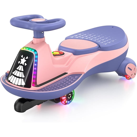 TOKTOO 6V Electric Wiggle Car, Ride on Toy for Toddlers, Kids Car with 75W Motor, Max 3.4 Mph, 170 Lbs, Gift for Boys Girls Ages 3 with Bluetooth & Music, Flashing Wheels, LED Lights, Pink