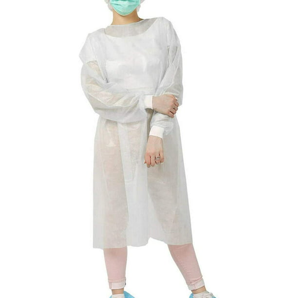 WHITE Isolation Gown with Elastic Wrists, Neck and Waist Ties Regular ...