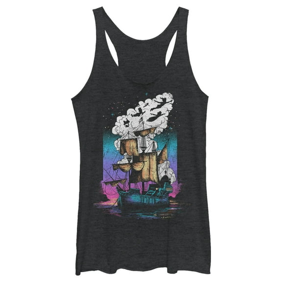 Women's Peter Pan Pirate Ship Flight Neon  Racerback Tank Top Black Heather X Large