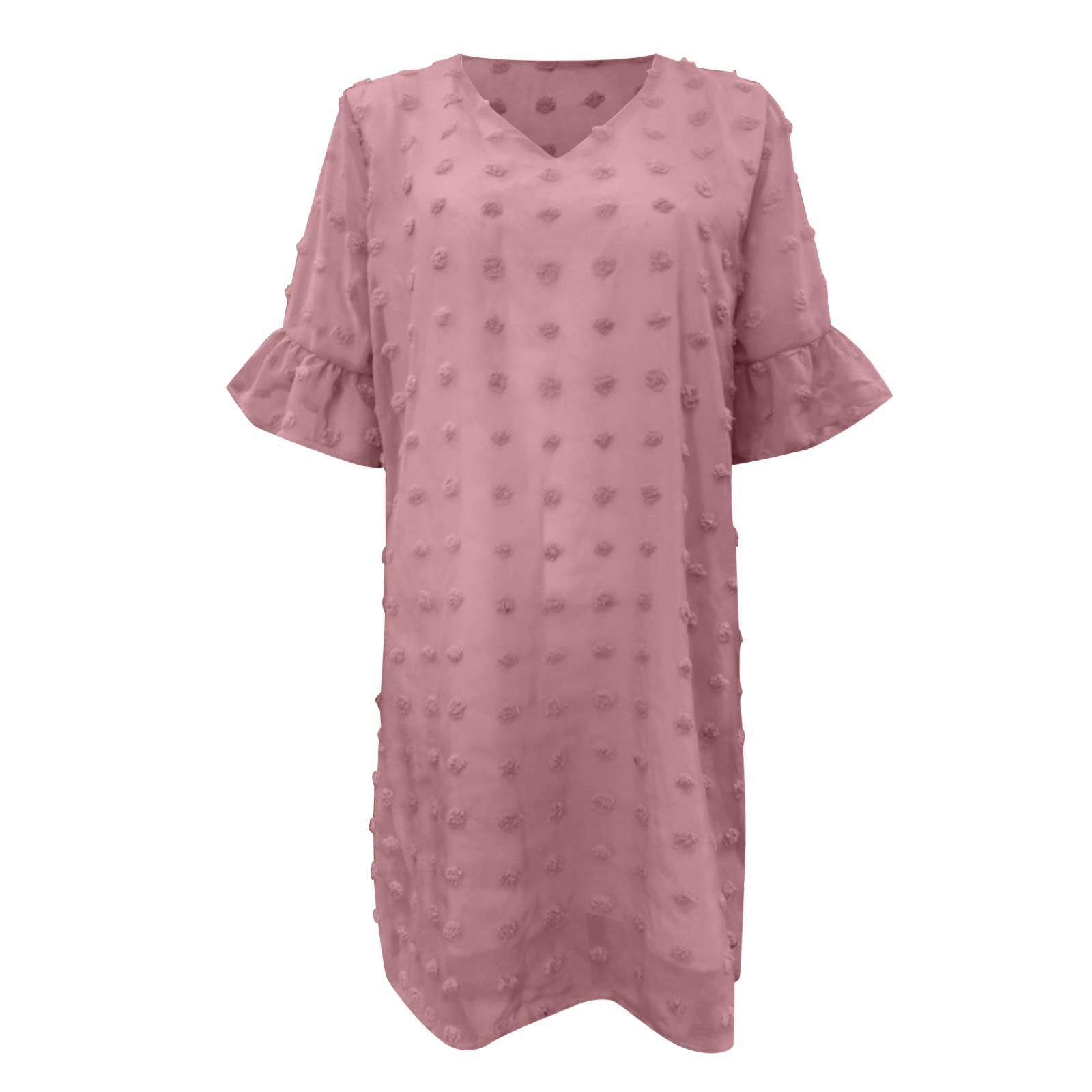 Luwomo Summer Dresses for Women Chiffon Summer Short Sleeve V Neck Mini Chiffon Polka Flowy Holiday Daily Wear Dress Hot Pink XXL