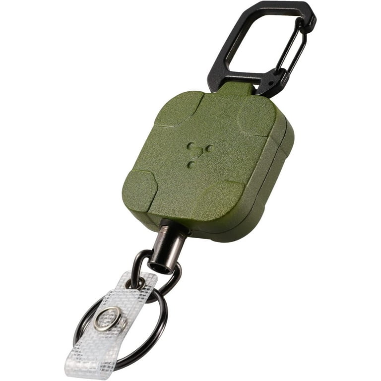 Metal Badge Reels Retractable Keychain，Self Retractable Badge Holder Key  Reel with 31\u201d Steel Retractable Cord, 8 oz(Army Green) 