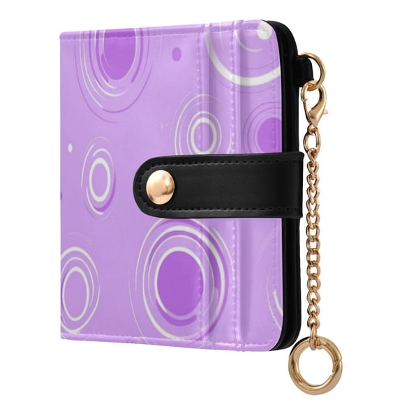 Womens Wallet PU Leather Bifold Small Purse with RFID Blocking Credit Card Holder Purple Circles