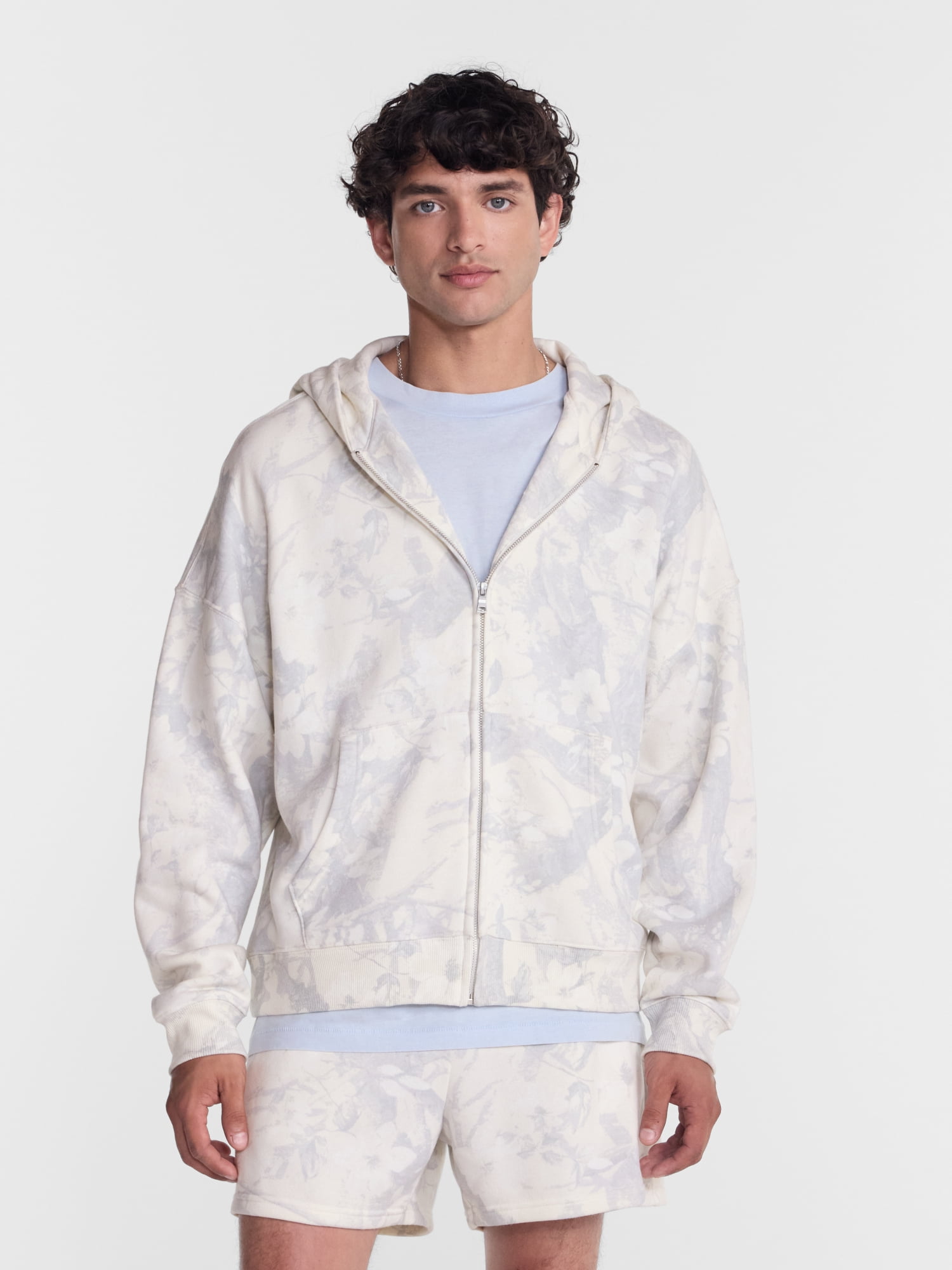 No Boundaries Boxy Oversized Fit Fleece Zip Hoodie Sweatshirt with Long Sleeves, Men's XS-4XLT