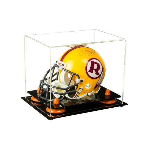 Better Display Cases Mini Football Helmet Display Case (not Full Size) Clear Acrylic Plexiglass with Orange Risers (A003-OR)