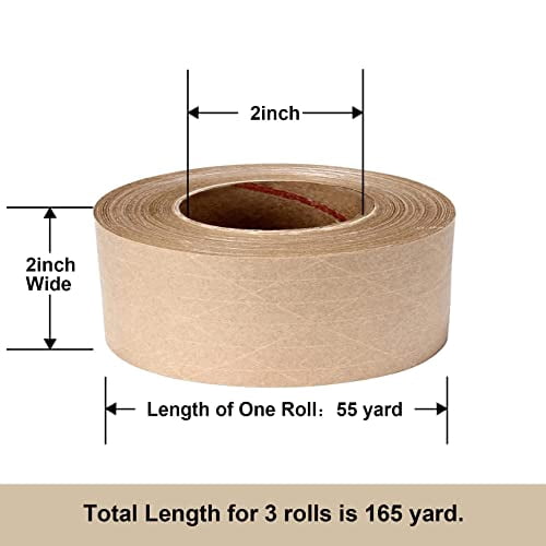 Quivanta Water Activated Tape Fiber Reinforced Packing Tape Kraft Tape 2”X 165 feet Per Roll Brown Tape Gummed Paper Tape for Heavy Duty Packaging and Shipping Writable Eco-Friendly Biodegradable