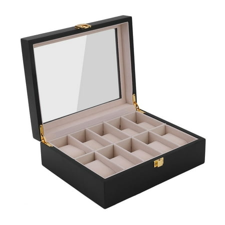 10 Grids Wood Watch Display Case Jewelry Storage Holder Box Organizer Gift