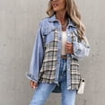 thumbnail image 5 of Brilliant Jean Jacket for Women Plus Size Denim Jackets Spring 2025 Women Casual Pockets Printed Long Sleeve Tops Jacket Plaid Coat Blue S, 5 of 9