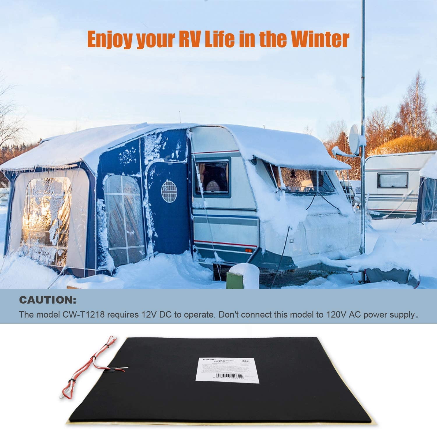 Facon 12" x 18" RV Holding Tank Heater Pad, 12Volts DC, Use with Up to 50 Gallons Fresh Water/Grey Water/Black Water Tank, Holding Tank Heating Pad with Automatic Thermostat Control