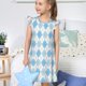 thumbnail image 4 of Fotbe Blue and White Squares Vestido de Dormir para Niñas de 3 a 10 Años, Mangas Cortas, Estilo Princesa, Pijama Camisón con Mangas Voladas-Large, 4 of 6