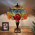 thumbnail image 6 of Tiffany Table Lamp Red Orange Blue Stained Glass Rose Flowers LED Bulbs Included For Living Room Bedroom Bedside 16"W*16"D*24"H, 6 of 12