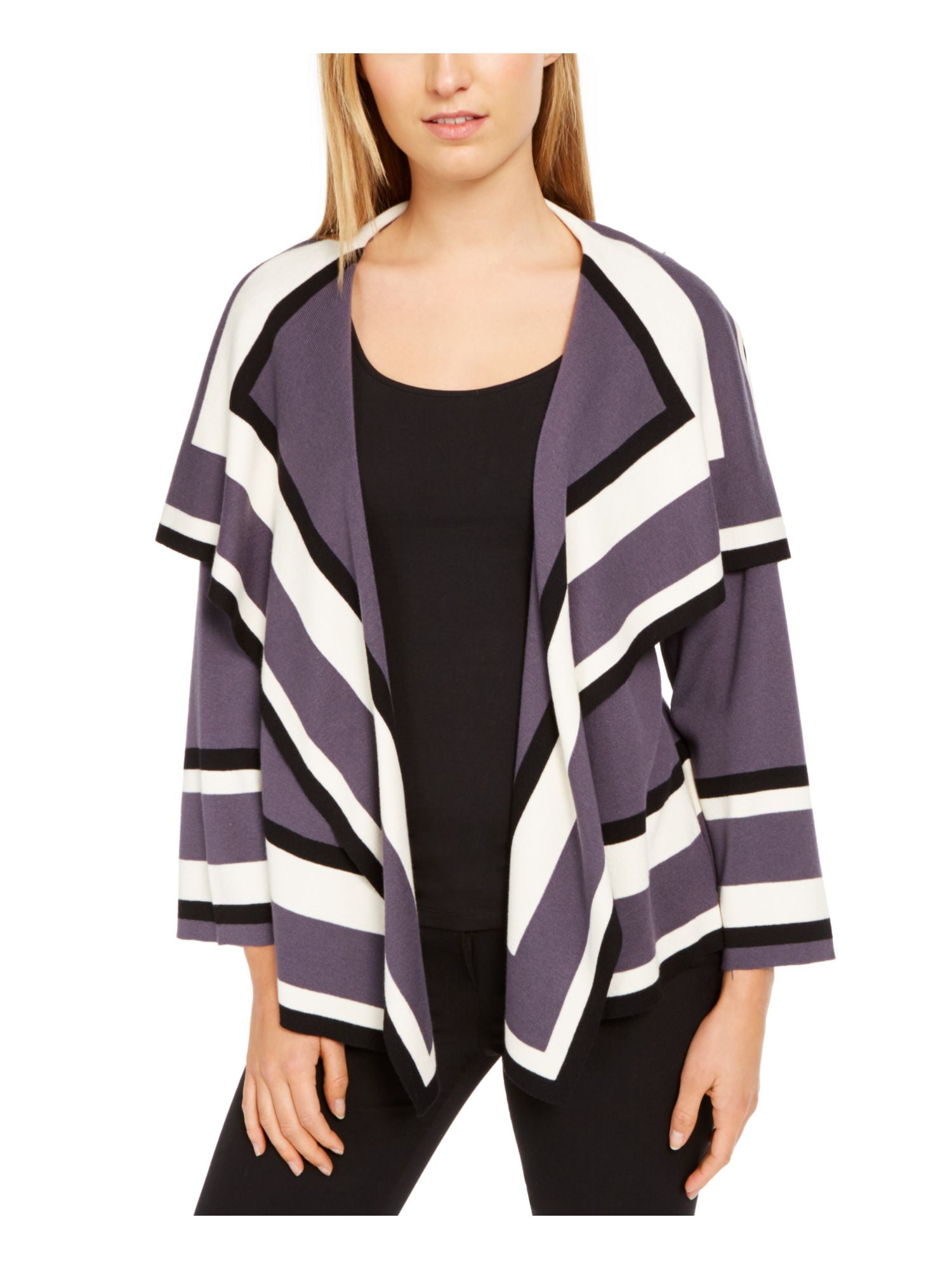 Anne Klein Womens Striped Open Front 