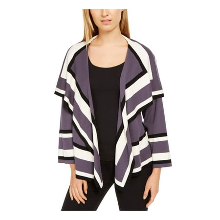 ANNE KLEIN Womens Gray Striped Long Sleeve Open Cardigan Sweater XXS/ XS