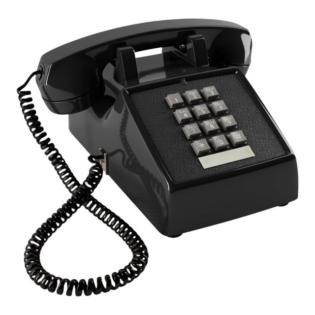 Adorno de teléfono con cable para mesa con control de volumen, diseño retro con cable, decoración para el hogar, estudio, sala de estar y dormitorio Negro