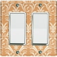thumbnail image 1 of Metal Light Switch Plate Outlet Cover (Victorian Damask Flower Feather Tan Pattern - Double Rocker), 1 of 2