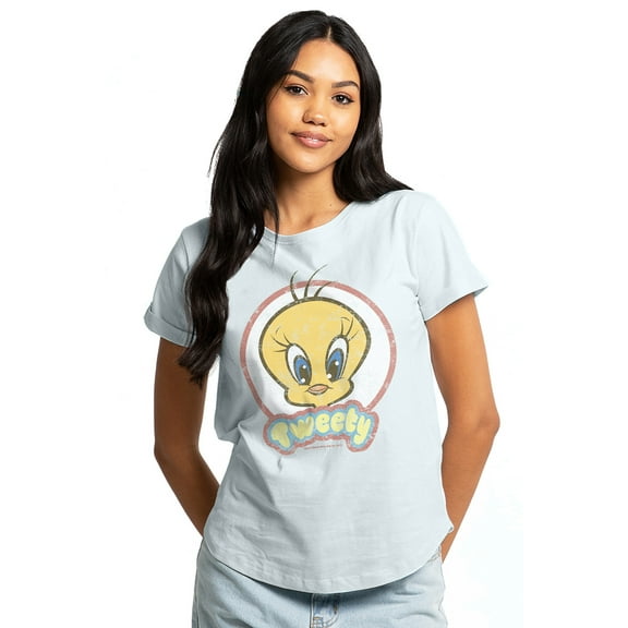 Looney Tunes Retro Tweety Women's Graphic T-Shirt Rolled Sleeve Tee