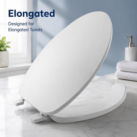 Commercial Heavy Duty Open Front Plastic Toilet Seat with Lid, Elongated, Industrial Grade White Bathroom Replacement