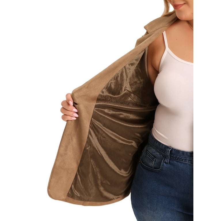 Agnes Orinda Women's Plus Size Faux Suede Jacket Long Sleeve Notch