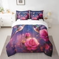 thumbnail image 2 of Hummingbird Bed in a Bag Queen Comforter Set 7 Piece,Pink Rose Bedding Sets Romantic Flowers Bed Sheets,Wild Animal Bird Sheet Set with Comforter, 2 of 6